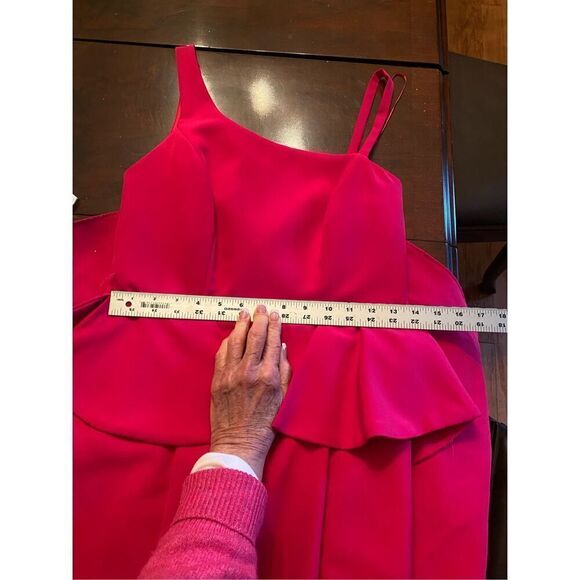 Formal Gown One Shoulder Hot Pink Peplum Made in Spain Sz. S - Picture 12 of 14